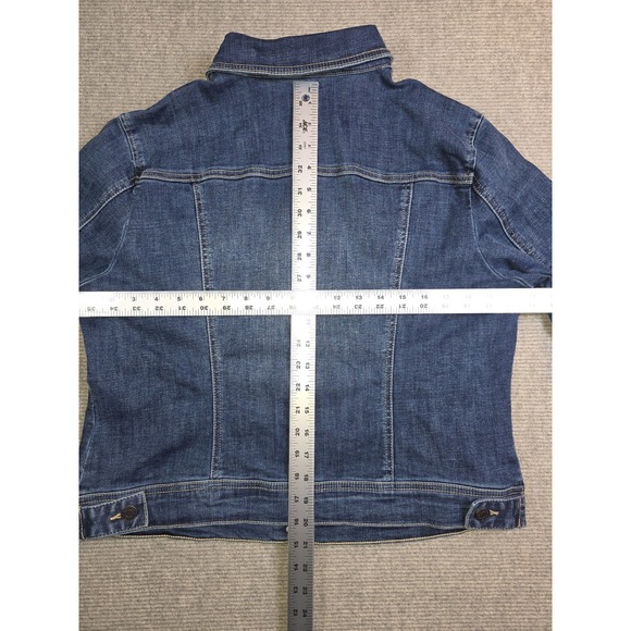 New York & Company Womens Stretch Denim Jean Jacket Distressed Size L - Picture 9 of 12